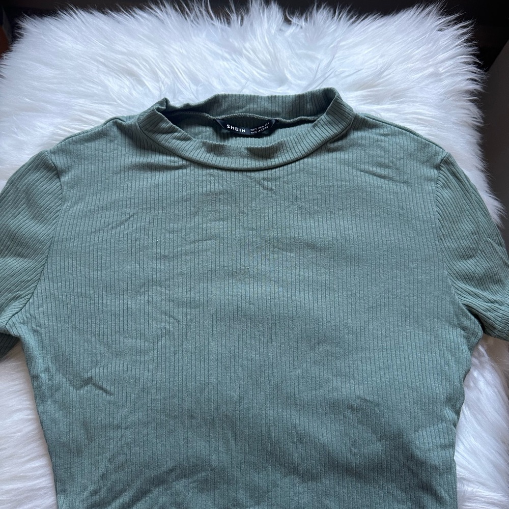 SHEIN Sage Ribbed Short Sleeve Top